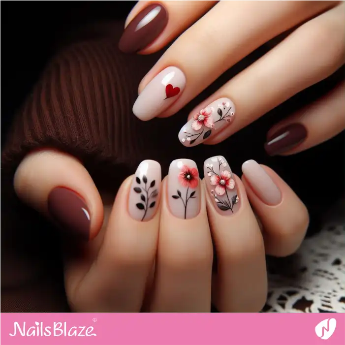 Nails with Flower Design | Valentine Nails - NB2101